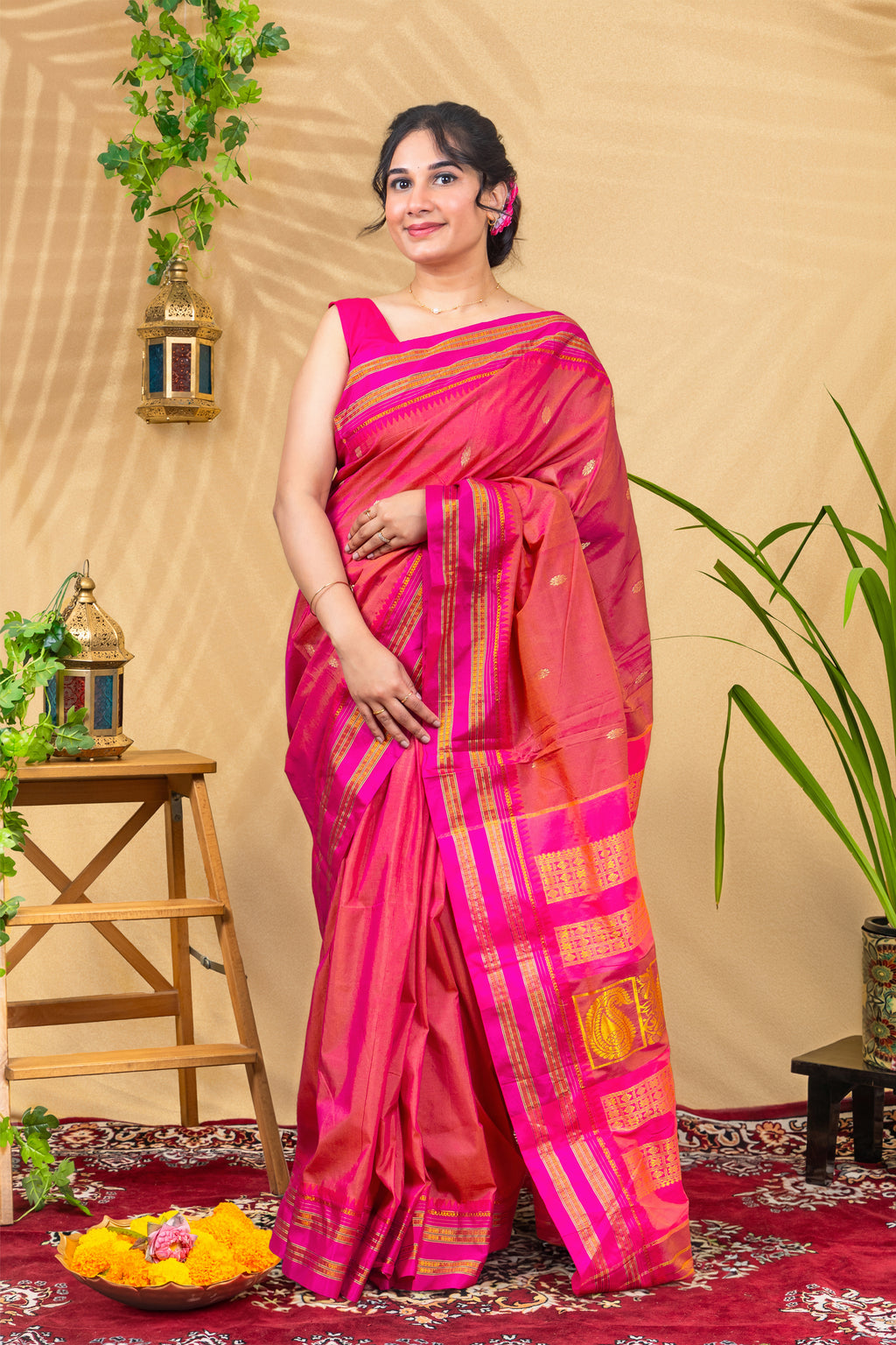 Magenta Saffron Glow—Gadwal Silk