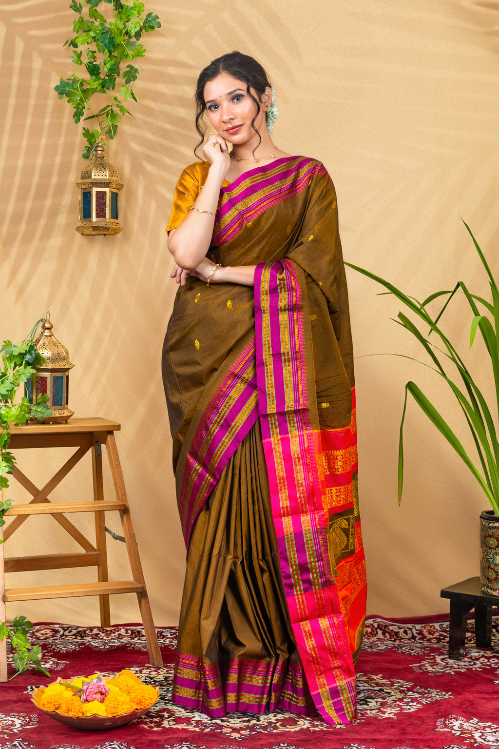 Olive Mocha with Rani Pink Border
