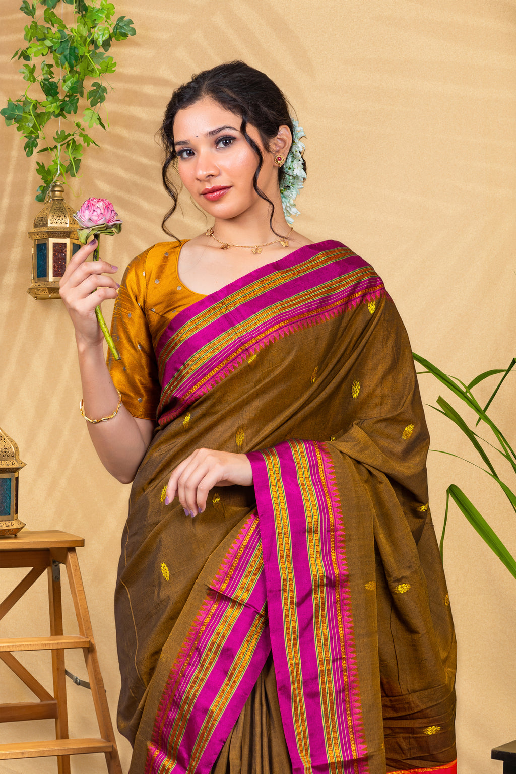 Olive Mocha with Rani Pink Border