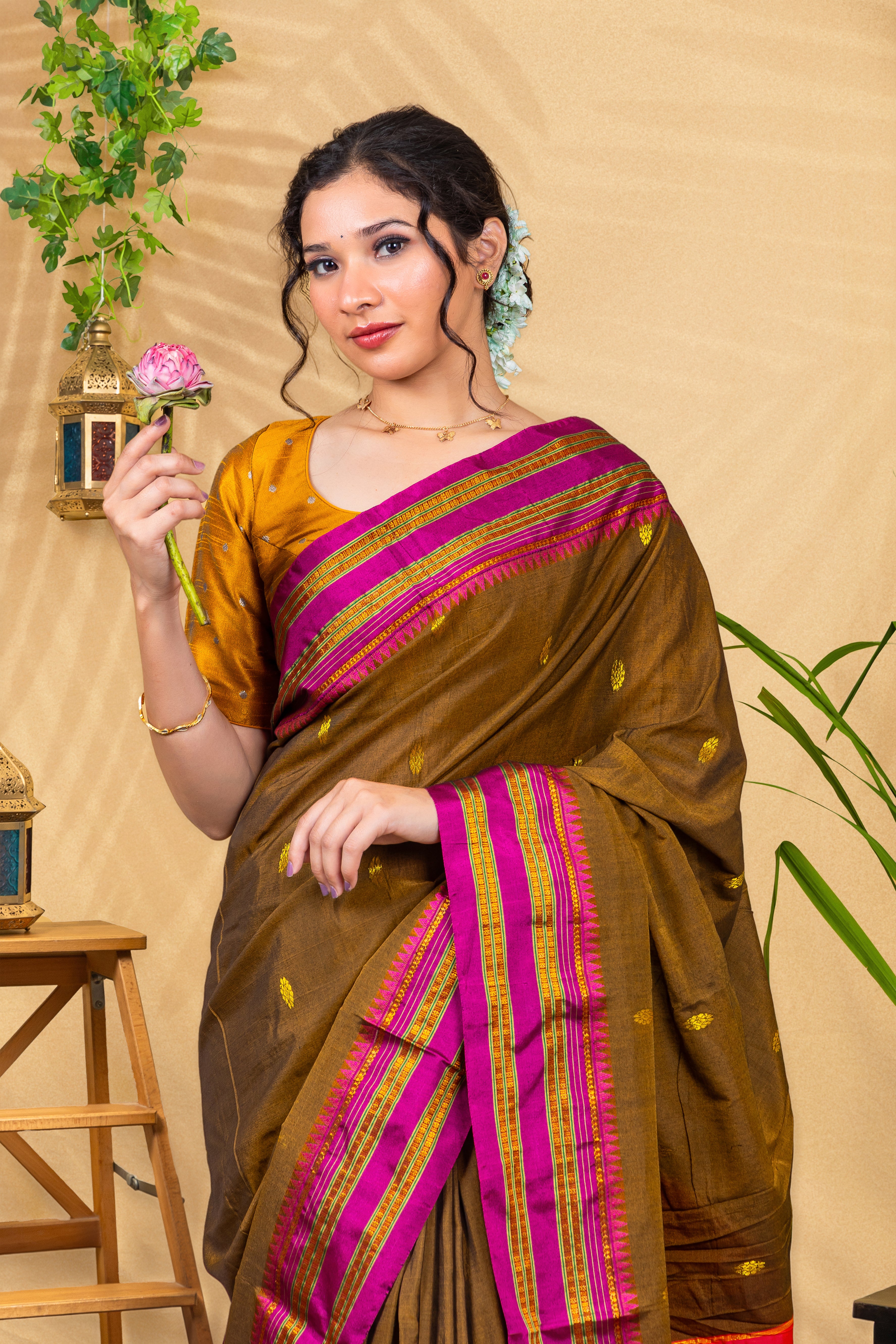 Olive Mocha with Rani Pink Border