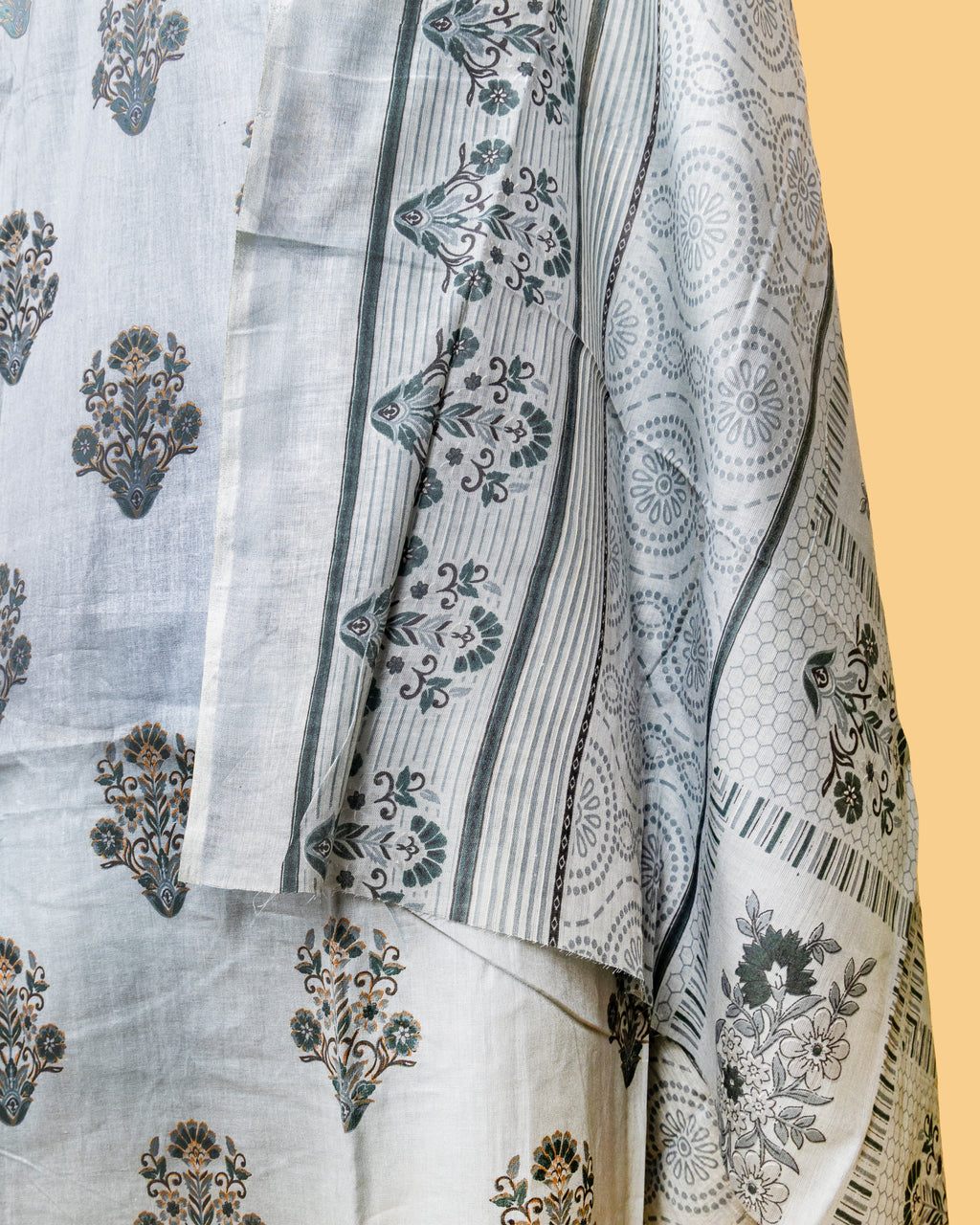 Grey Blossom Buti Dress Material