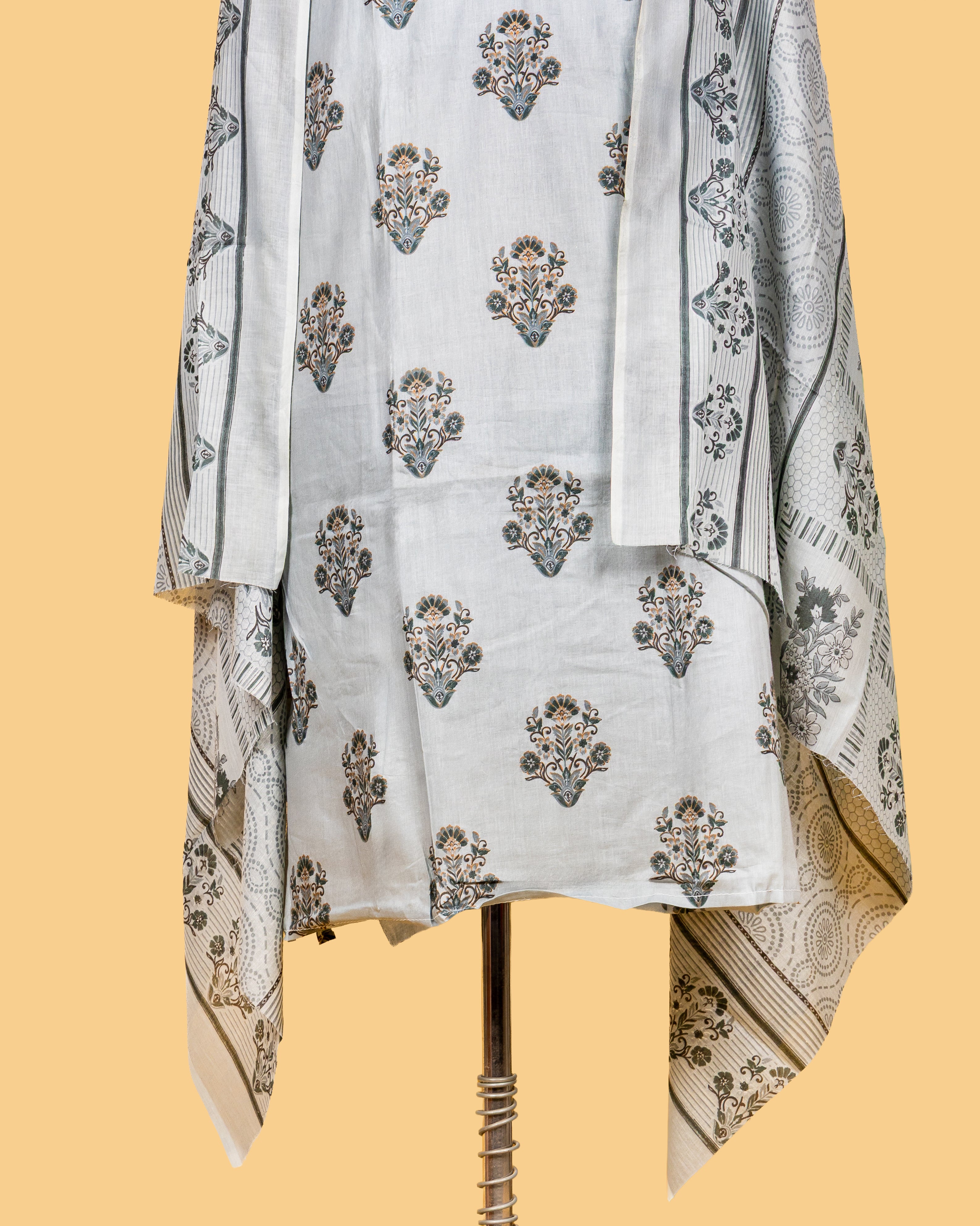 Grey Blossom Buti Dress Material