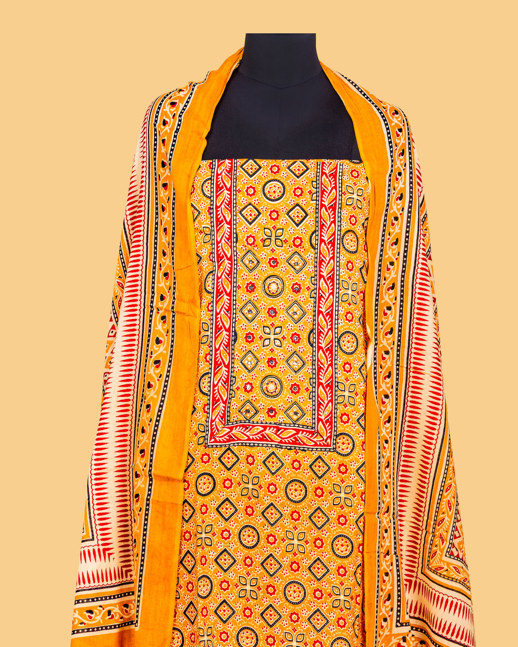 Mustard Mosaic Motif Dress Material