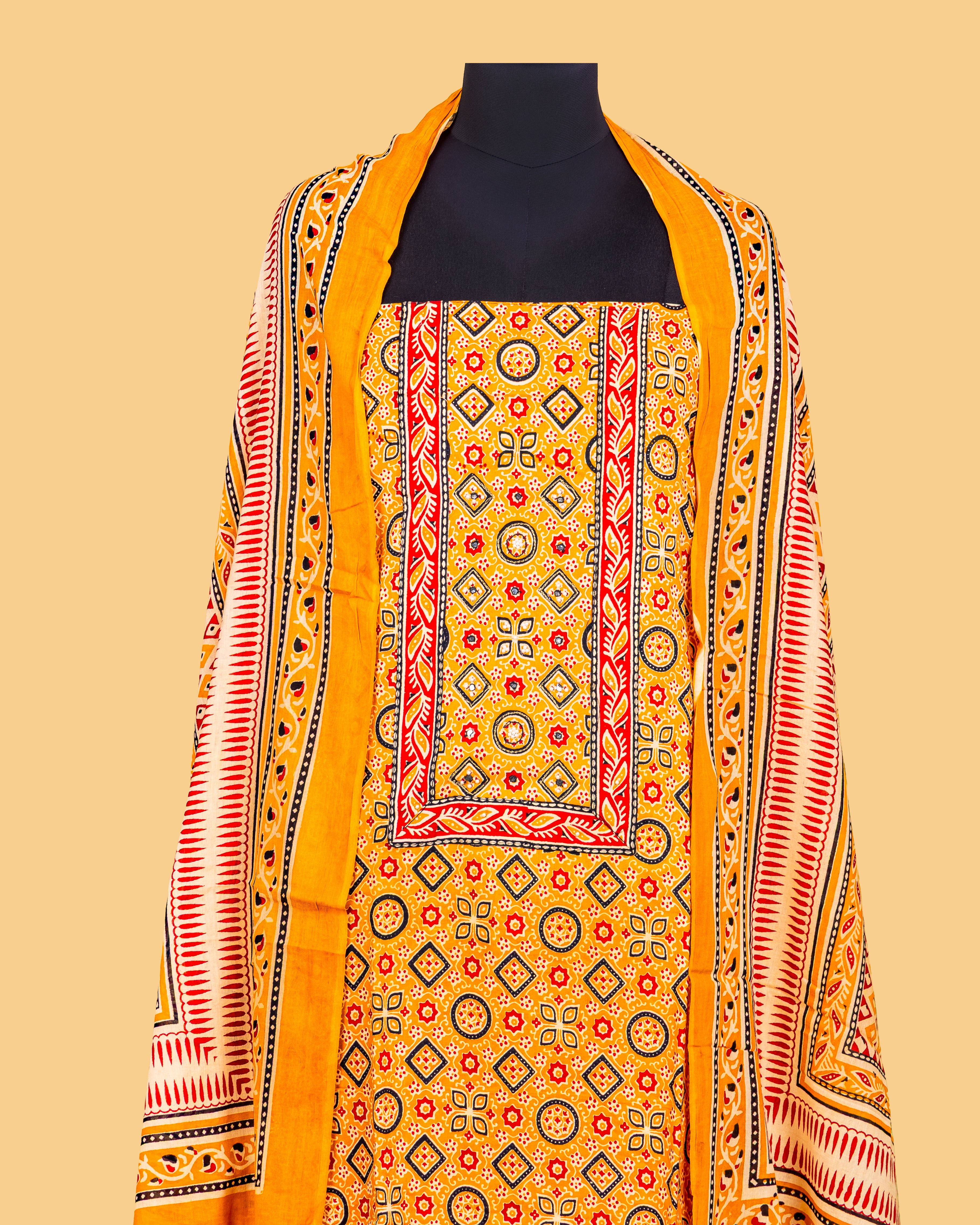 Mustard Mosaic Motif Dress Material