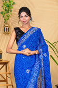 Neel Noor—Silver Hand-Embroidered Bandhani Chiffon Saree