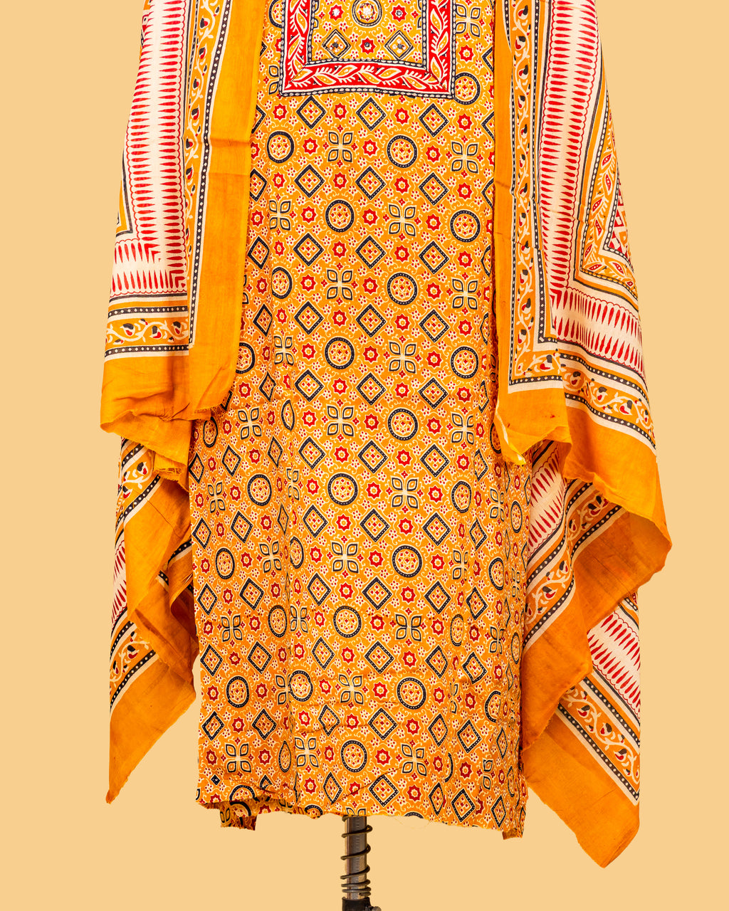 Mustard Mosaic Motif Dress Material