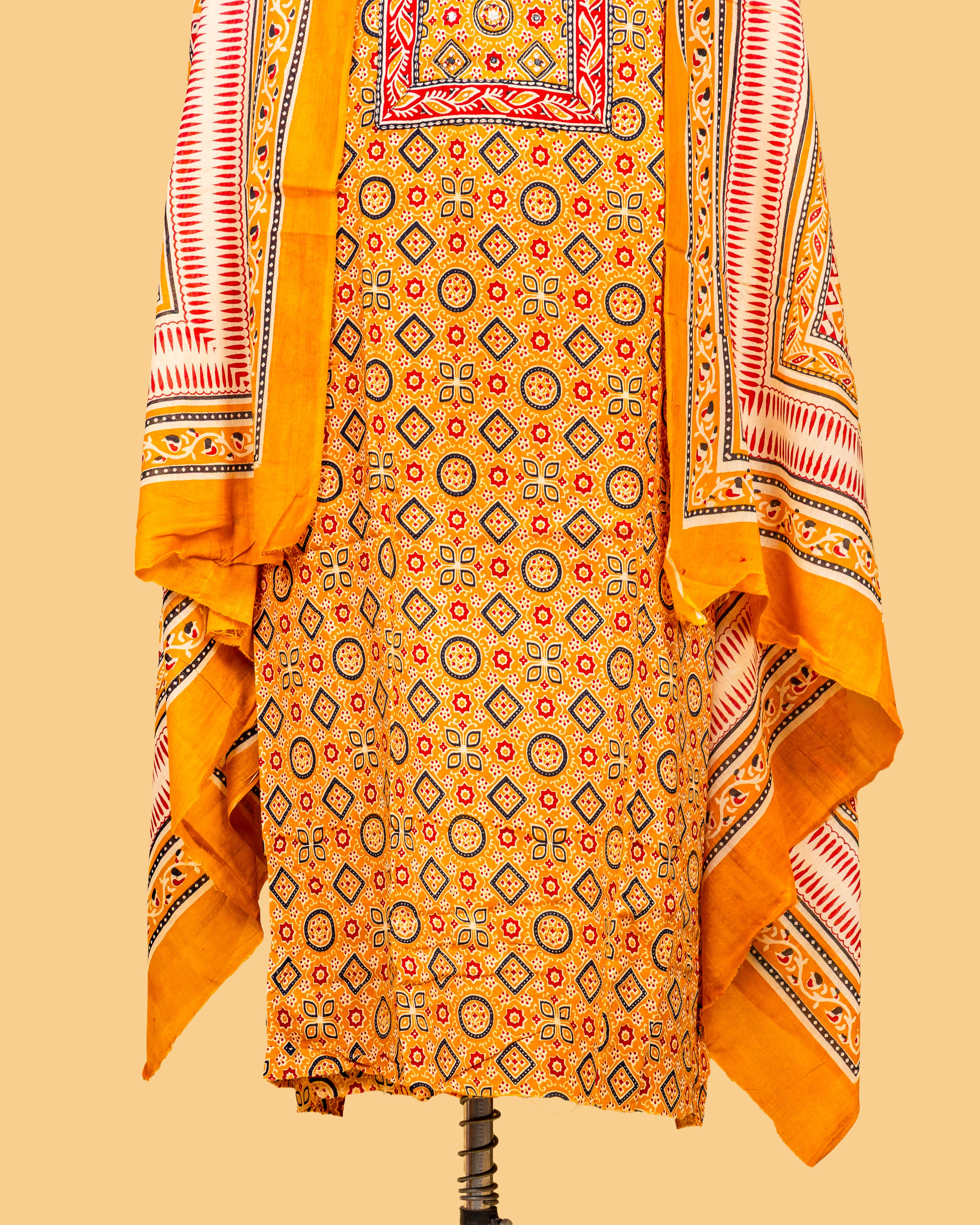 Mustard Mosaic Motif Dress Material