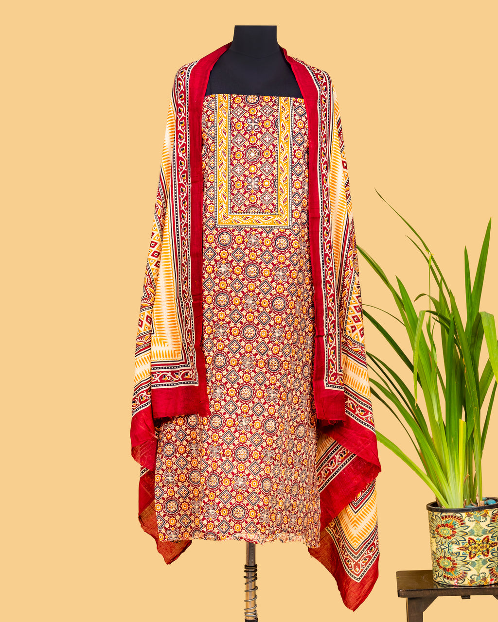 Vintage Mosaic All-Over Print Dress Material