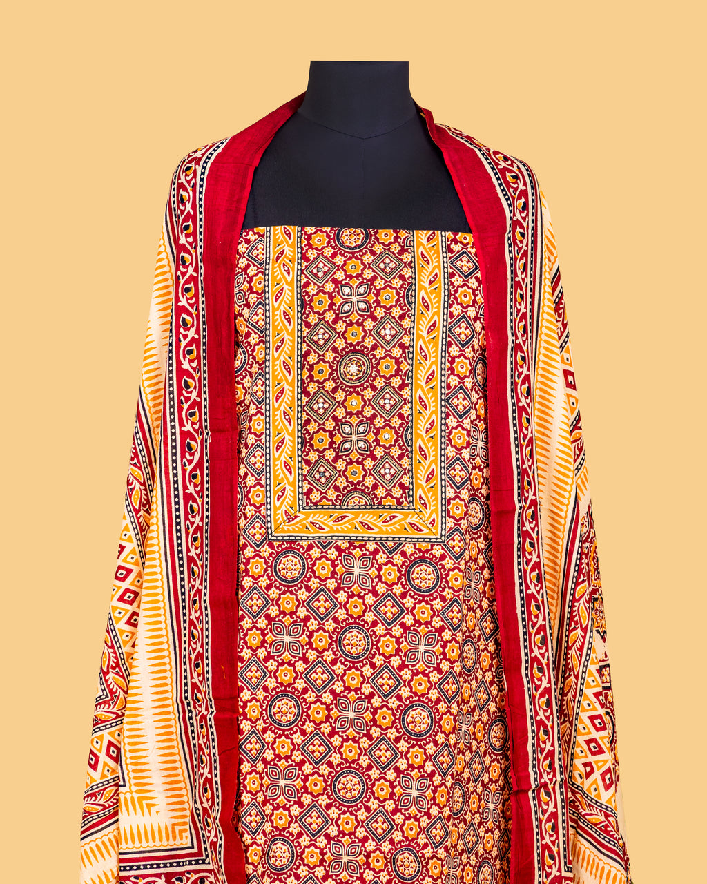 Vintage Mosaic All-Over Print Dress Material