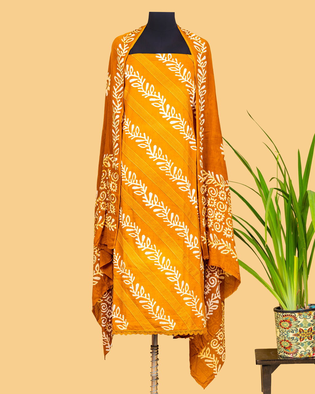 Mustard Botanical Stripe Suit Set