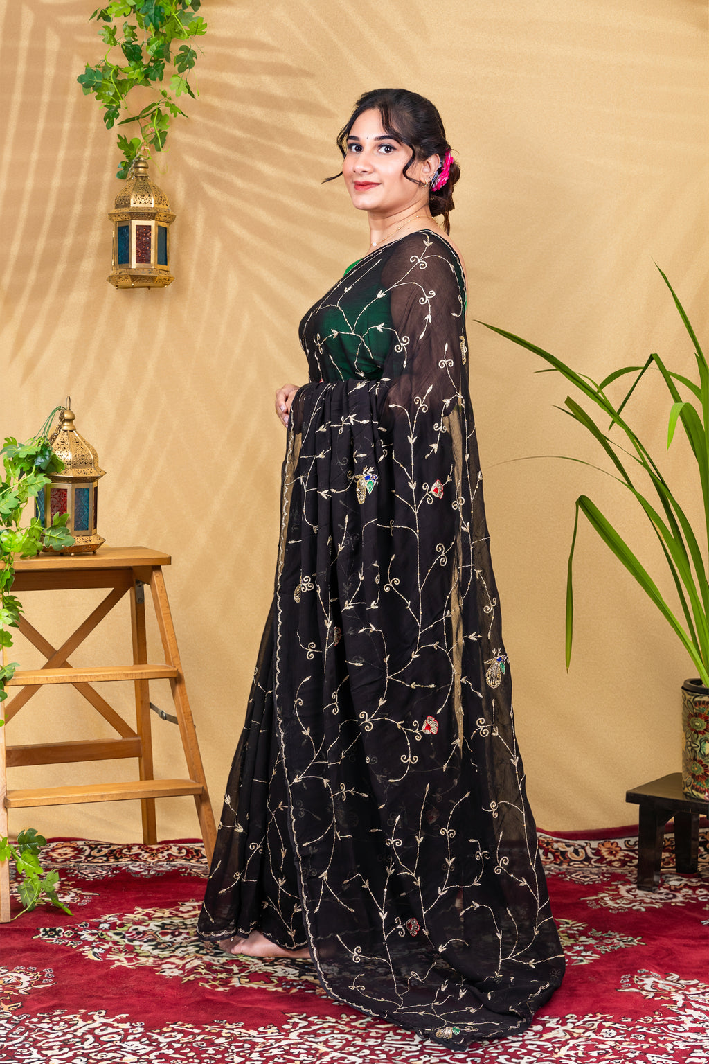Midnight Mayura—Pure Chiffon Peacock Embroidered Saree