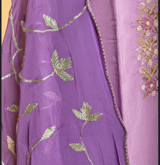 Lavender Leaf Gota Dupatta Set