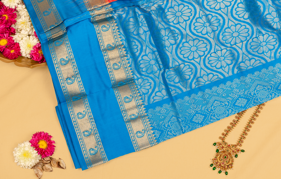 Temple Kinari Neelam Kanjivaram Saree