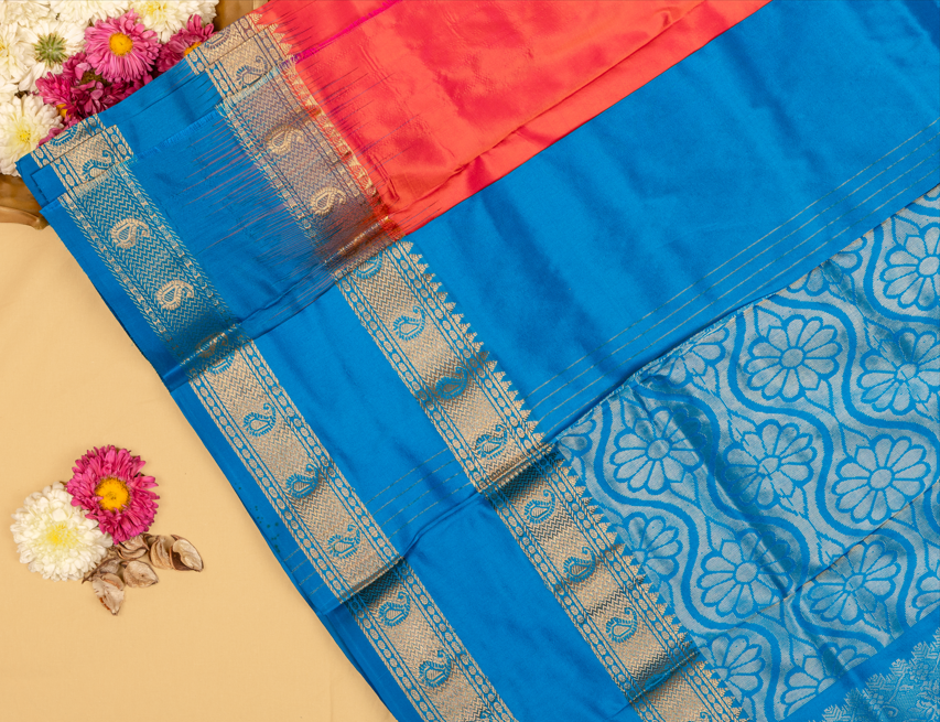 Temple Kinari Neelam Kanjivaram Saree