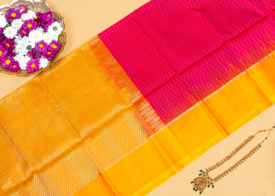 Golden Jaal—Fuchsia Contrast Silk Saree
