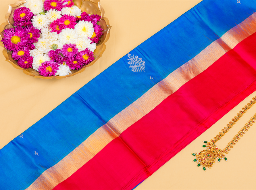 Blue Jewel Pink Pallu Silk Saree